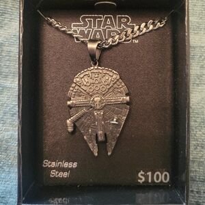 NEW- STAR WARS Millennium Falcon stainless Steel Necklace PENDANT, unisex, NIB